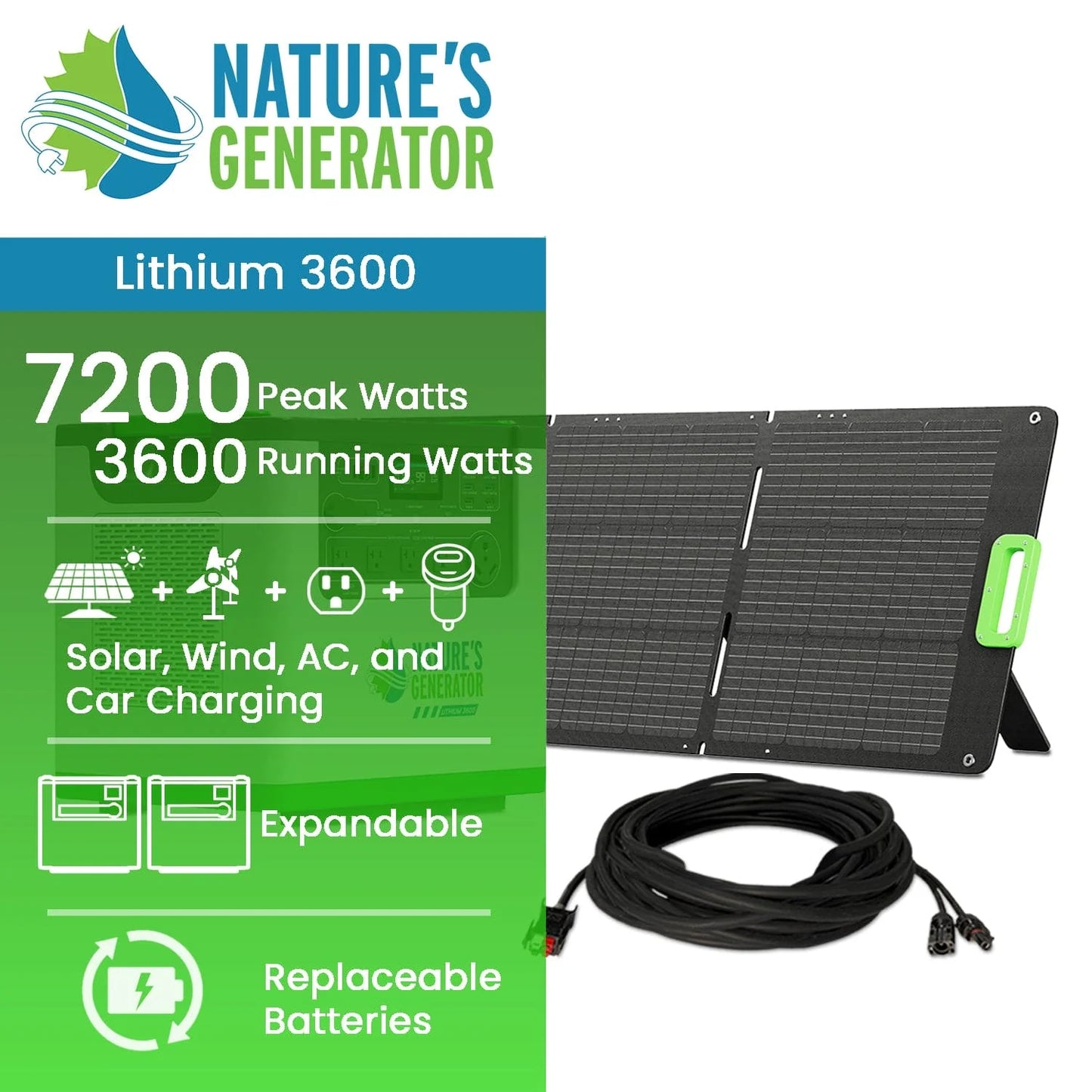 Nature's Generator Lithium 3600 Solar Generator (1x 400 Watt Folding Solar Panel)