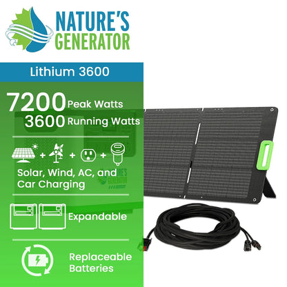 Nature's Generator Lithium 3600 Solar Generator (1x 200 Watt Folding Solar Panel)