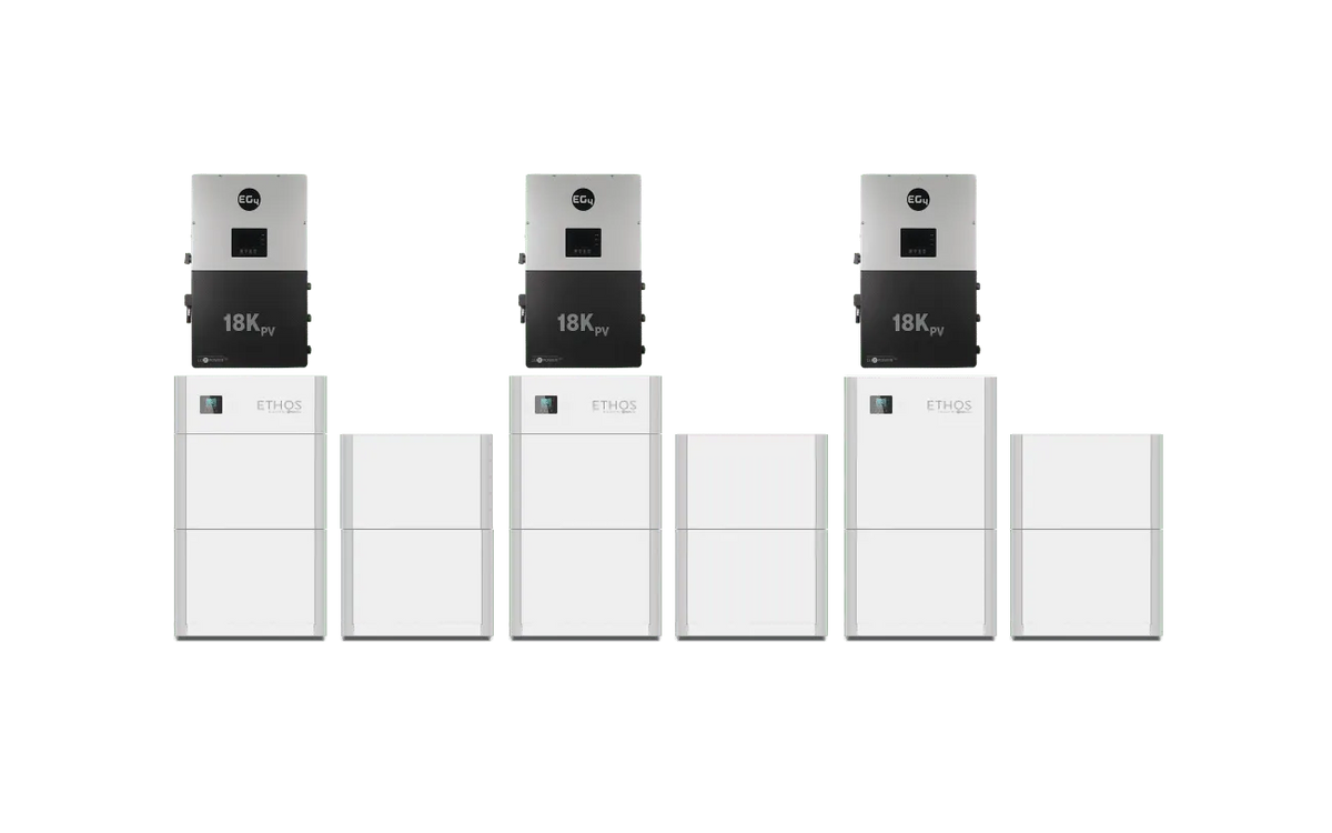 12x ETHOS Battery & 3x 18kPV Hybrid Inverter (ESS) | UL9540 | Grid-Tied Home Solar System (18kW PV)